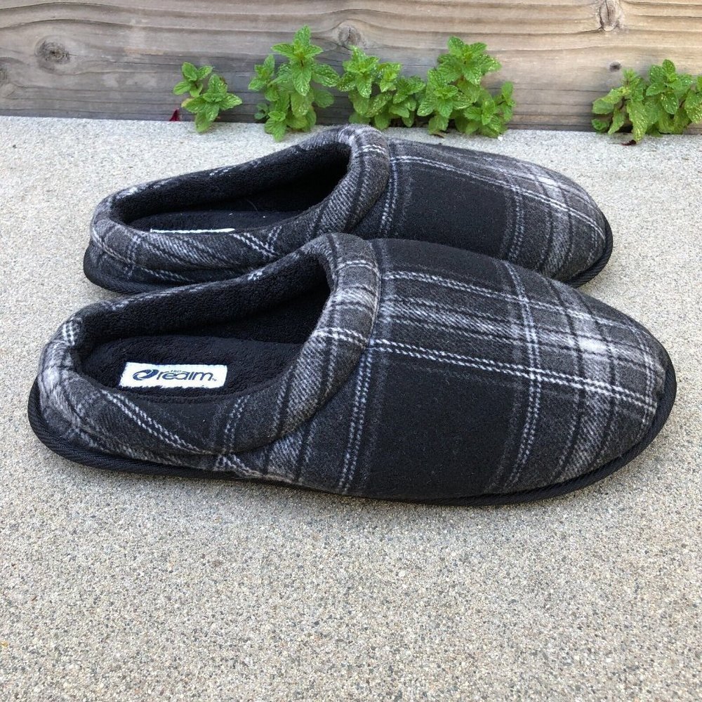 THE REALM House Slippers Shoes Men's 13 Plaid Grey Comfort​​​​​